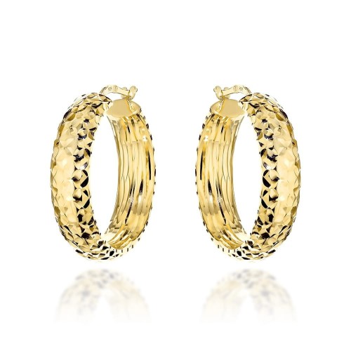 Kolczyki złote koła diamentowane z szeroką szyną