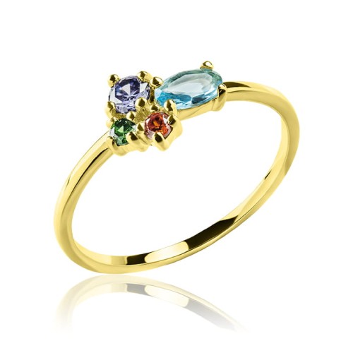 Delikatny złoty pierścionek z kolorowymi cyrkoniami 585