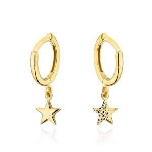 Kolczyki złote kółeczka z jednostronnie diamentowaną gwiazdką