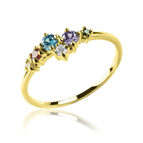 Złoty pierścionek kolorowe cyrkonie 585