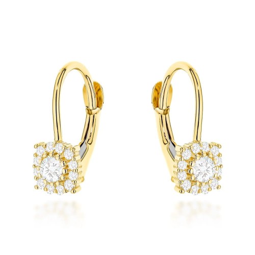 Kolczyki złote zdobione cyrkoniami na angielskim zapięciu