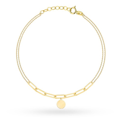 Bransoletka złota na podwójnym łańcuszku z długimi ogniwami i pełnym kółkiem