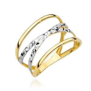 Pierścionek złoty diamentowany X w dwóch kolorach złota