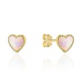 Kolczyki złote serduszka z różowym opalitem na sztyfcie