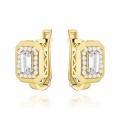 Kolczyki złote z kwadratowym kamieniem i cyrkoniami na angielskim zapięciu