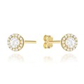 Kolczyki złote kółka wysadzane cyrkoniami z centralnym kamieniem