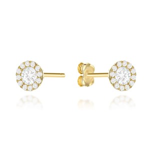 Kolczyki złote kółka wysadzane cyrkoniami z ażurowym tyłem