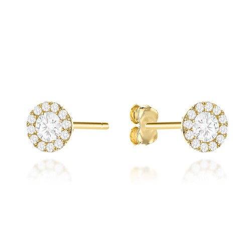 Kolczyki złote kółka wysadzane cyrkoniami z ażurowym tyłem