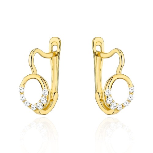 Kolczyki złote kółeczka z cyrkoniami na dole