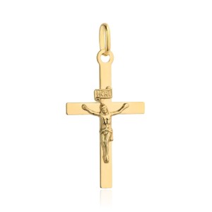Złoty krzyżyk gładki z wizerunkiem Jezusa