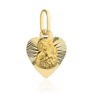 Medalik Matka Boska Częstochowska w diamentowanym serduszku