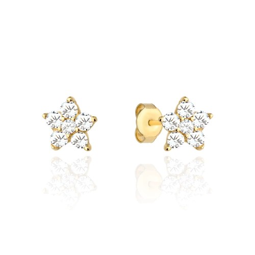 Kolczyki złote dla dziewczynki kwiatuszki próba 585 sztyft/ Chrzest, Roczek