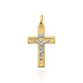 Krzyżyk złoty błyszczący z ukrzyżowanym Jezusem w białym złocie