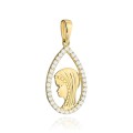 Medalik złoty wizerunek Matki Boskiej w łezce z cyrkoniami