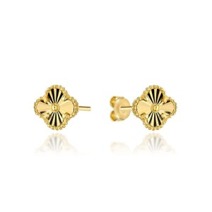 Kolczyki złote diamentowana koniczynka 8 mm próba 585