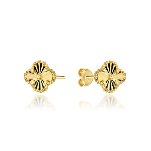 Kolczyki złote diamentowana koniczynka 8 mm próba 585