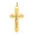 Krzyżyk złoty satynowy w błyszczącej oprawie z Jezusem duży