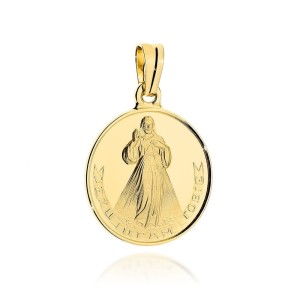 Medalik złoty z Jezusem Miłosiernym próba 585 Komunia, Chrzest