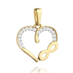 Zawieszka złote serce z częścią cyrkonii oraz znakiem nieskończoności