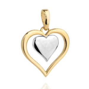 Zawieszka złote serce z serduszkiem z białego złota w środku