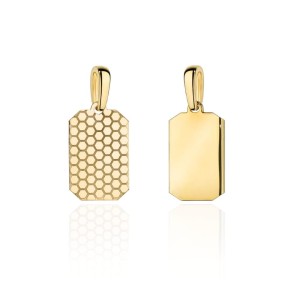 Zawieszka złota blaszka dwustronna zaokrąglona ze zdobieniem