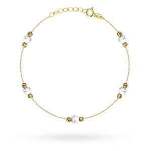 Bransoletka złota z perłami i diamentowanymi kulkami