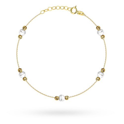 Bransoletka złota z perłami i diamentowanymi kulkami