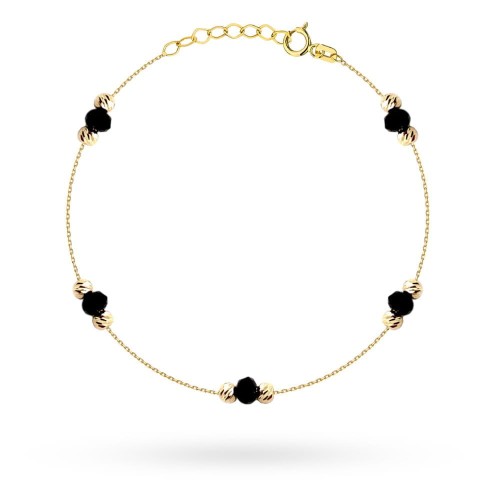 Bransoletka złota z czarnymi kamieniami i diamentowanymi kulkami