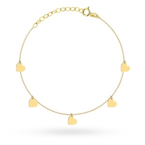Bransoletka złota 585 na nogę pięć pełnych serduszek 